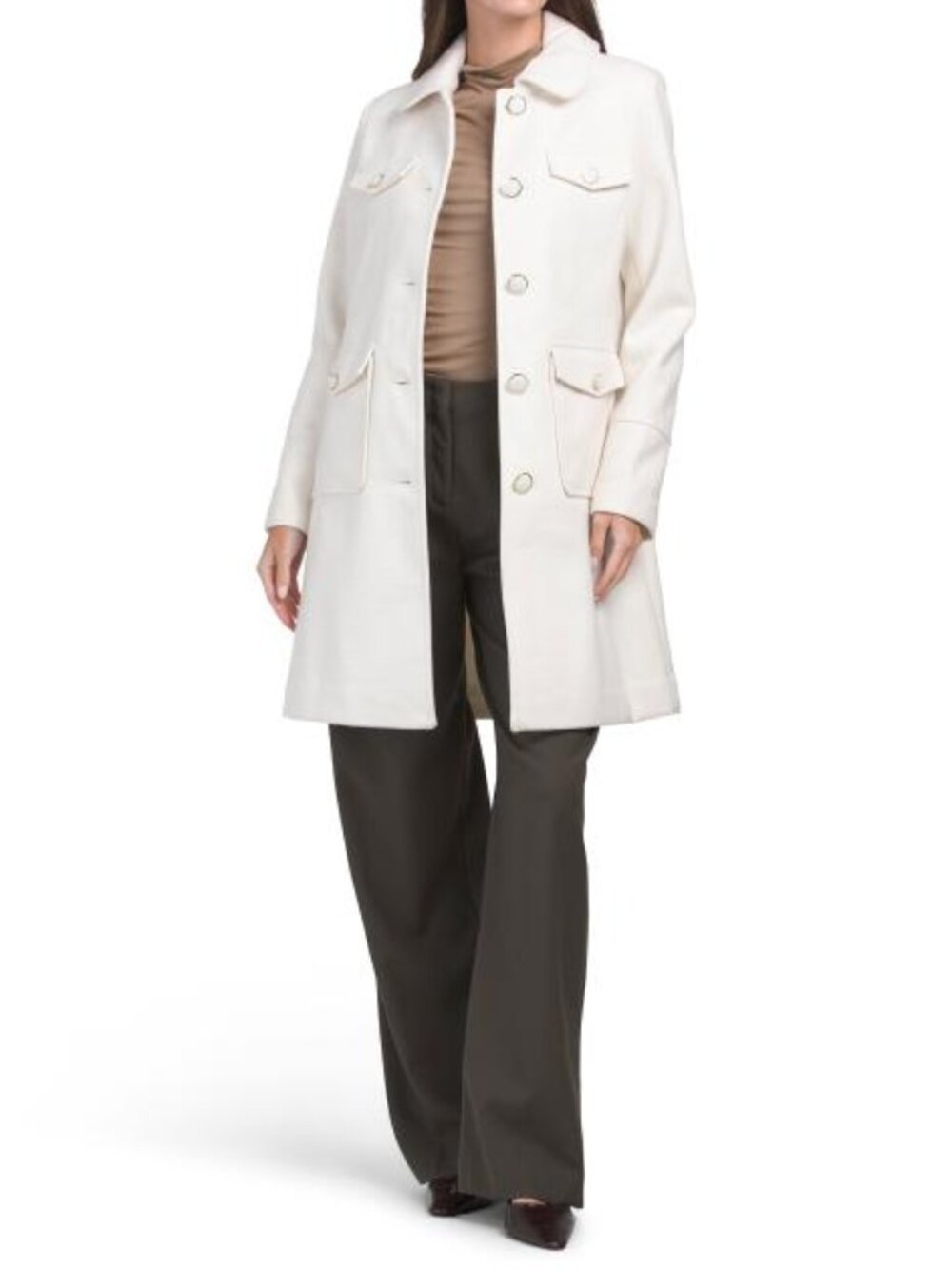 CECE Ivory Single Breasted Patch Pocket Coat